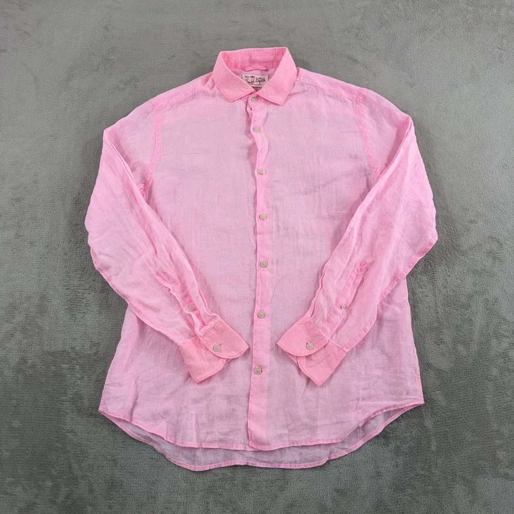MC2 SAINT BARTH Pure 100% Linen Shirt in Pink Men Large Resort Beach NWOT $200